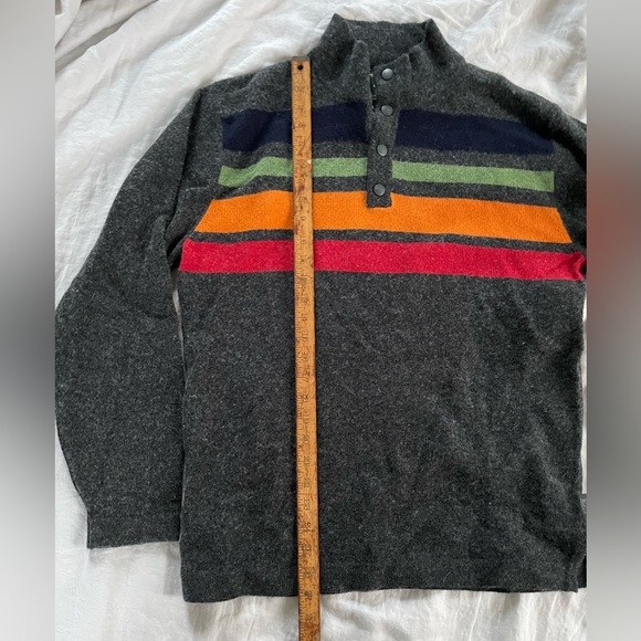 Woolrich Lambswool Half-snap Blanket Stripe Sweater Charcoal rainbow stripes - Picture 4 of 8